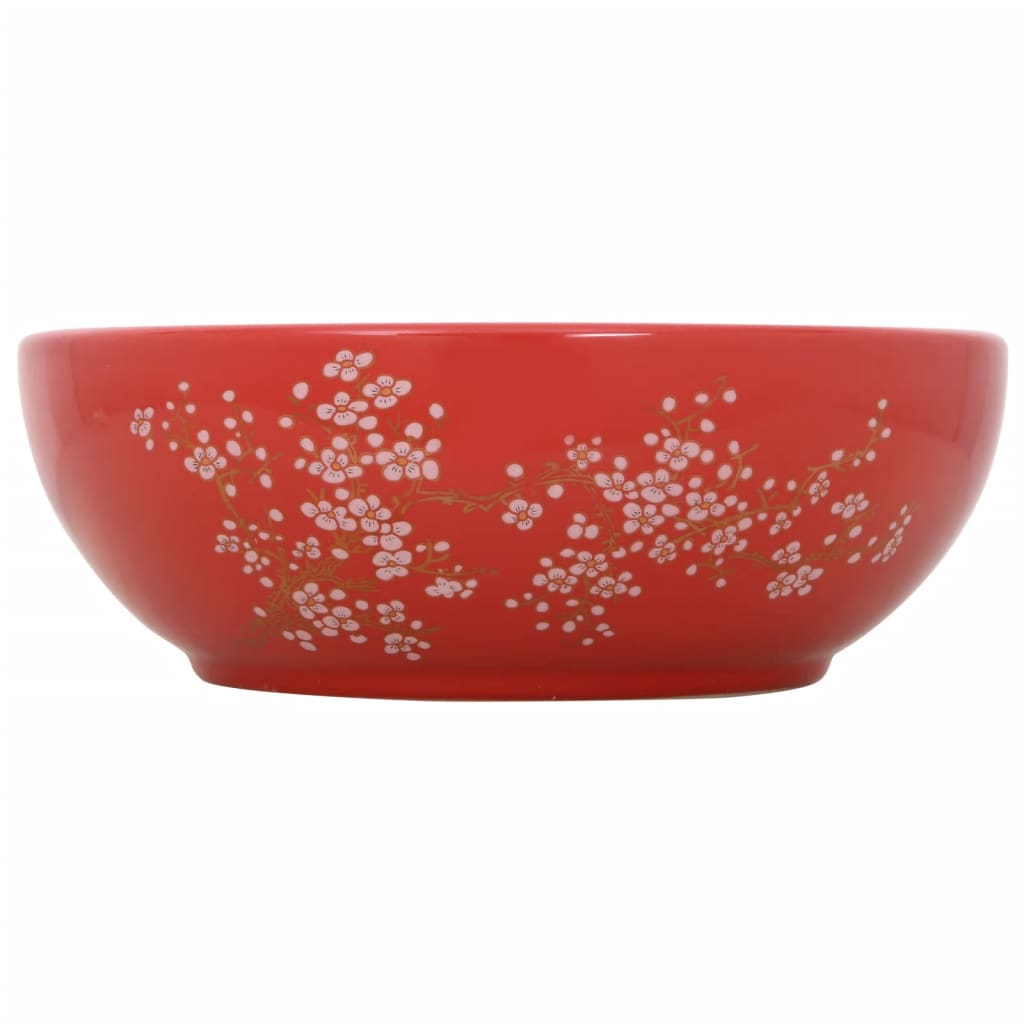 vidaXL Handfat vit och röd rund Φ41x14 cm keramik