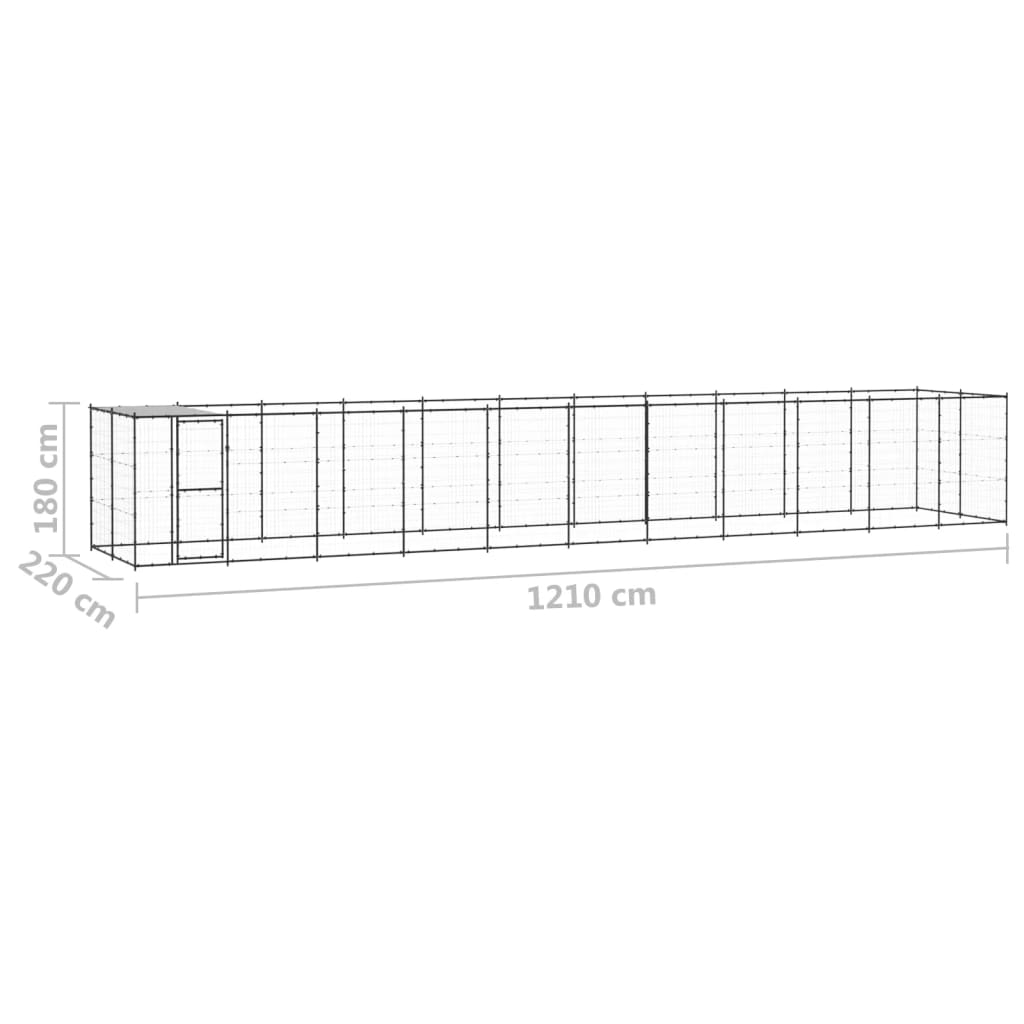 vidaXL Hundgård för utomhusbruk med tak stål 26,62 m²