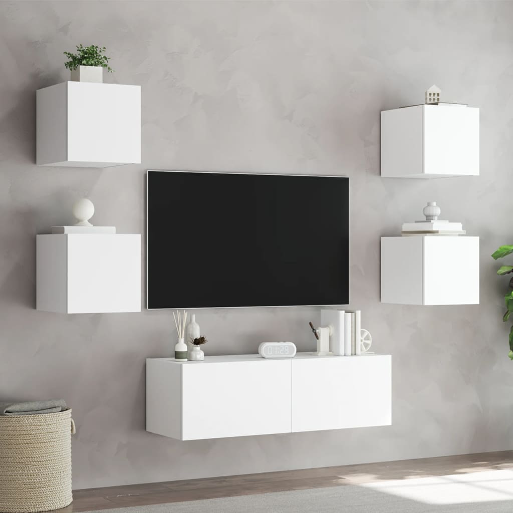 vidaXL Väggmonterade tv-skåp 5 delar med LEDs vit