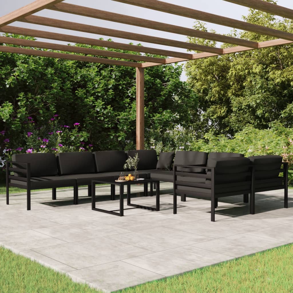 vidaXL Loungegrupp för trädgården 9 delar med dynor aluminium antracit