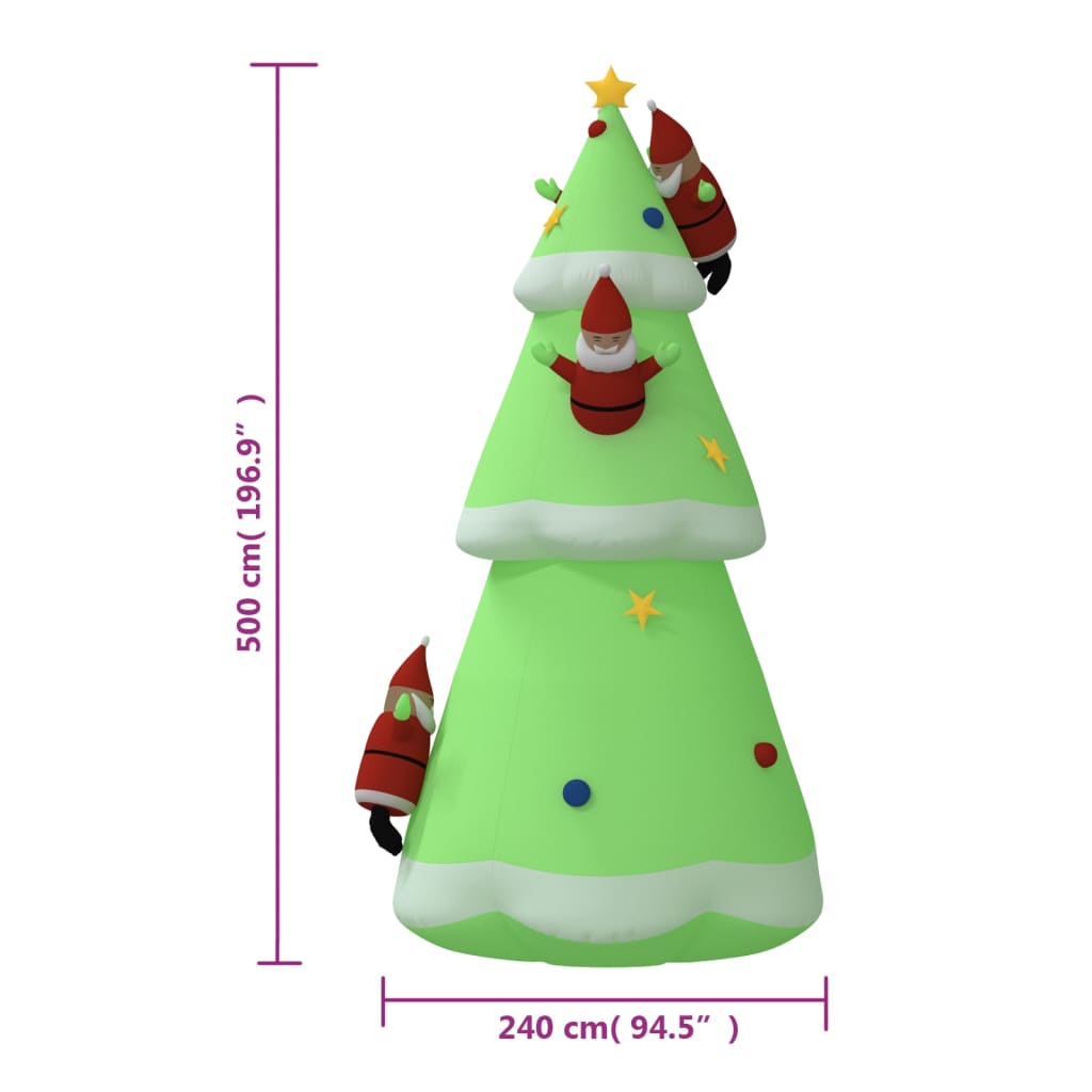 vidaXL Uppblåsbar julgran med LEDs 500 cm