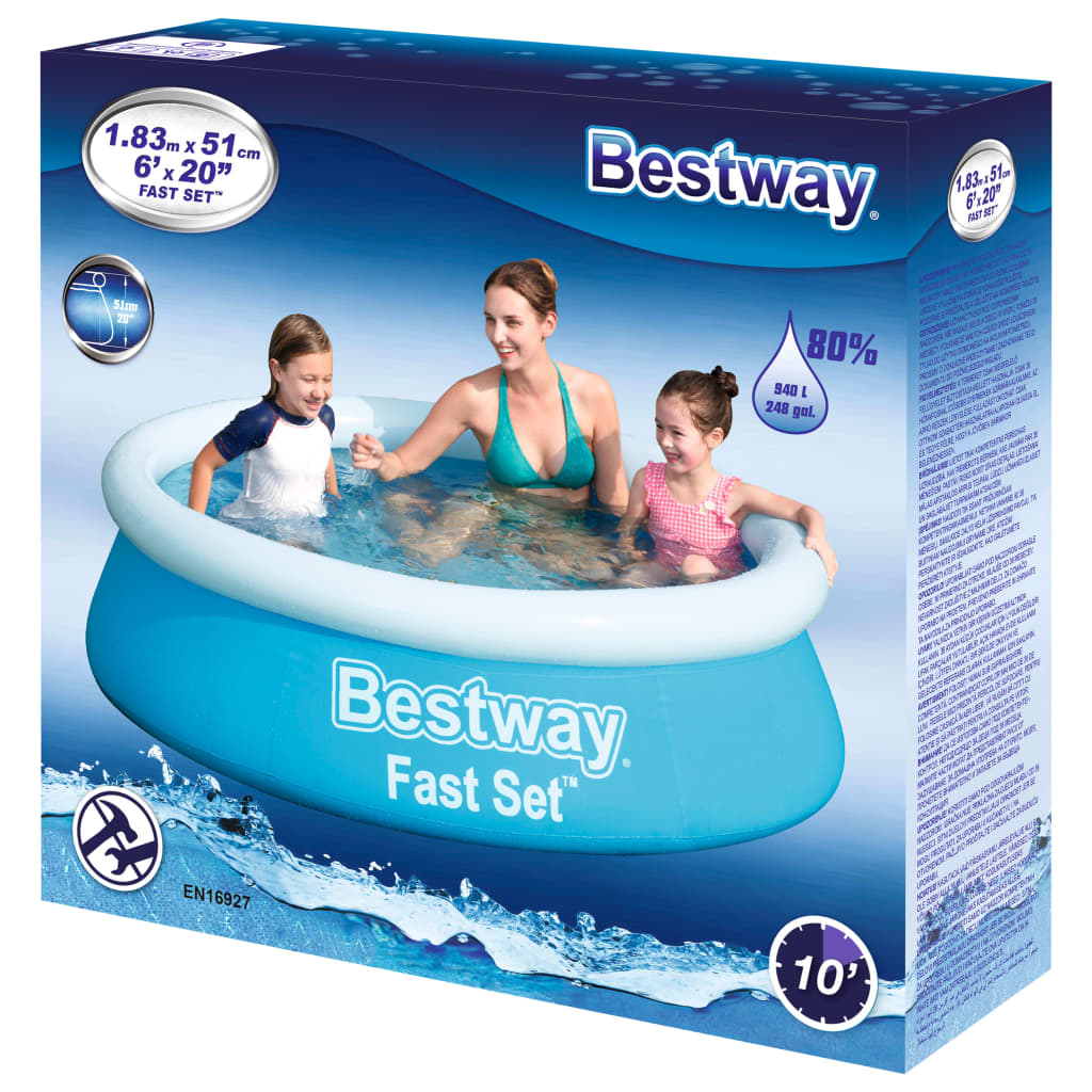 Bestway Uppblåsbar pool Fast Set rund 183x51 cm blå