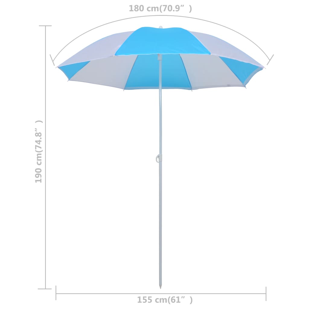 vidaXL Strandtält/parasoll blå och vit 180 cm tyg