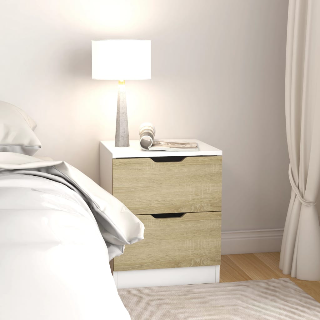 vidaXL Sängbord vit och sonoma-ek 40x40x50 cm spånskiva