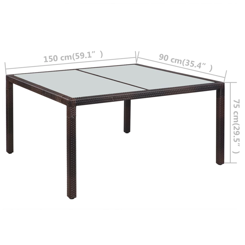 vidaXL Trädgårdsbord 150x90x75 cm brun konstrotting och glas