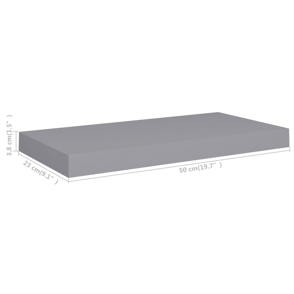 vidaXL Svävande vägghyllor 2 st grå 50x23x3,8 cm MDF