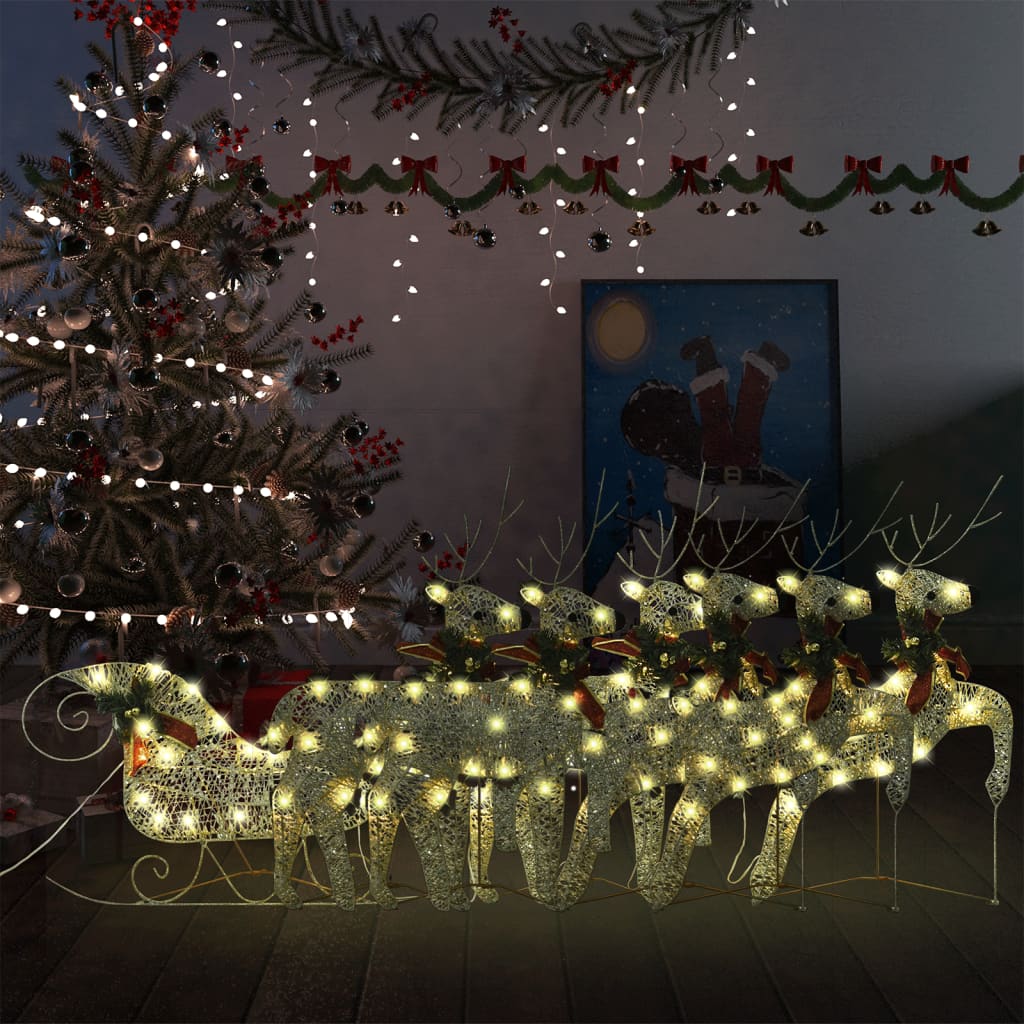 vidaXL Juldekoration ren och släde 140 LED utomhus guld