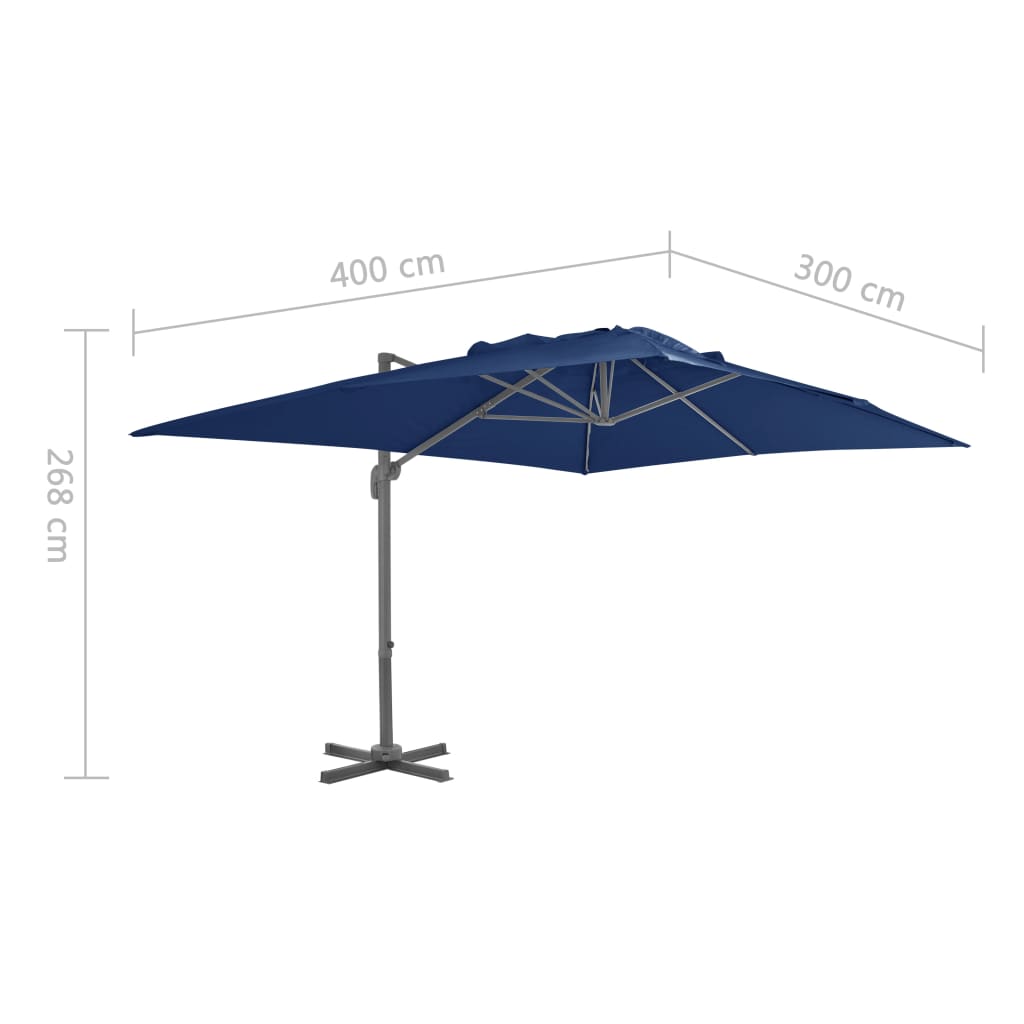 vidaXL Frihängande parasoll med aluminiumstång 4x3 m azurblå