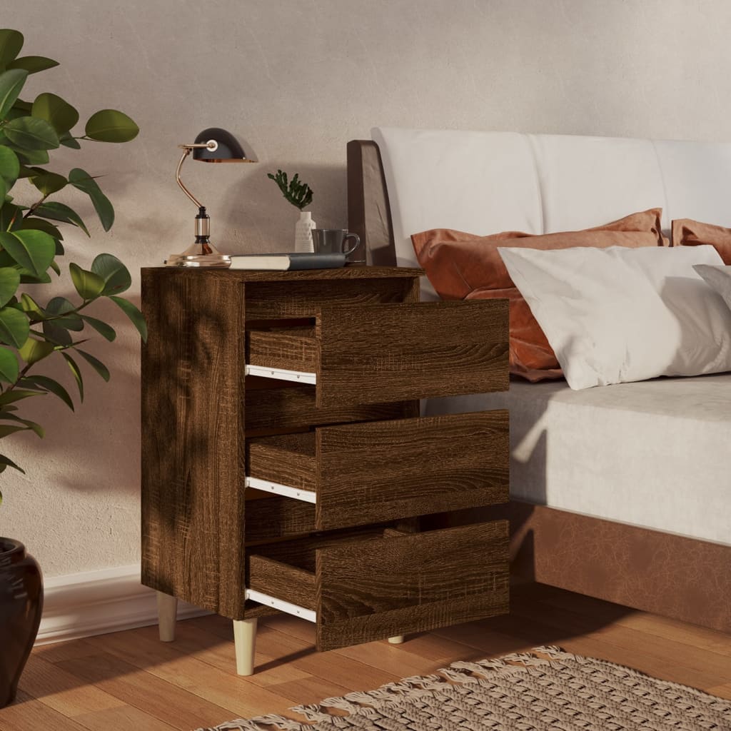 vidaXL Sängbord med ben i massivt trä 2 st brun ek 40x35x69 cm