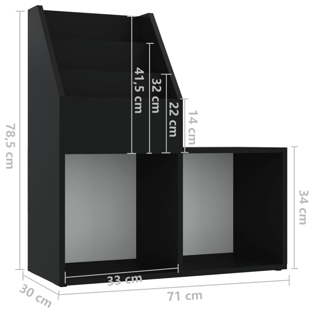 vidaXL Tidningsställ för barn svart 71x30x78,5 cm spånskiva