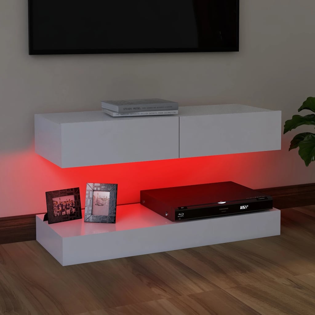 vidaXL TV-bänk med LED-belysning vit 90x35 cm