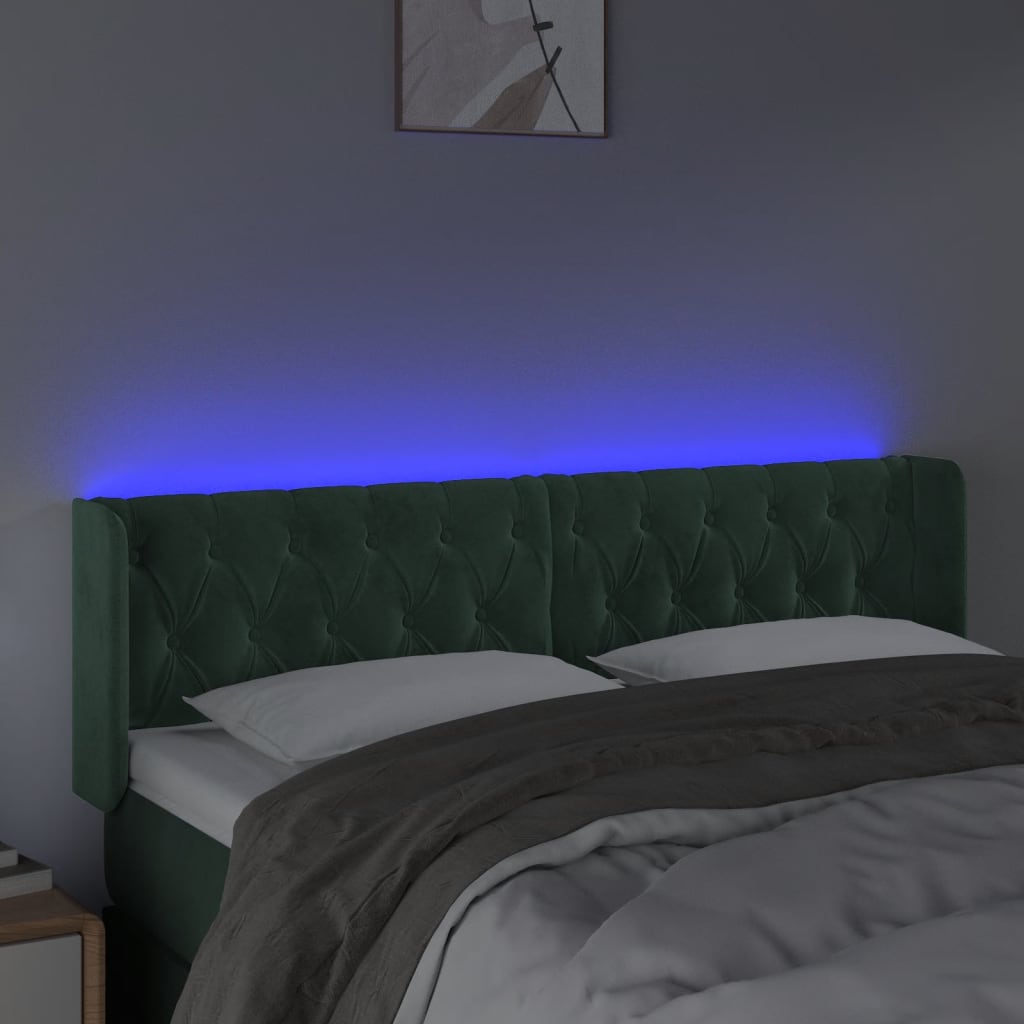 vidaXL Sänggavel LED mörkgrön 147x16x78/88 cm sammet