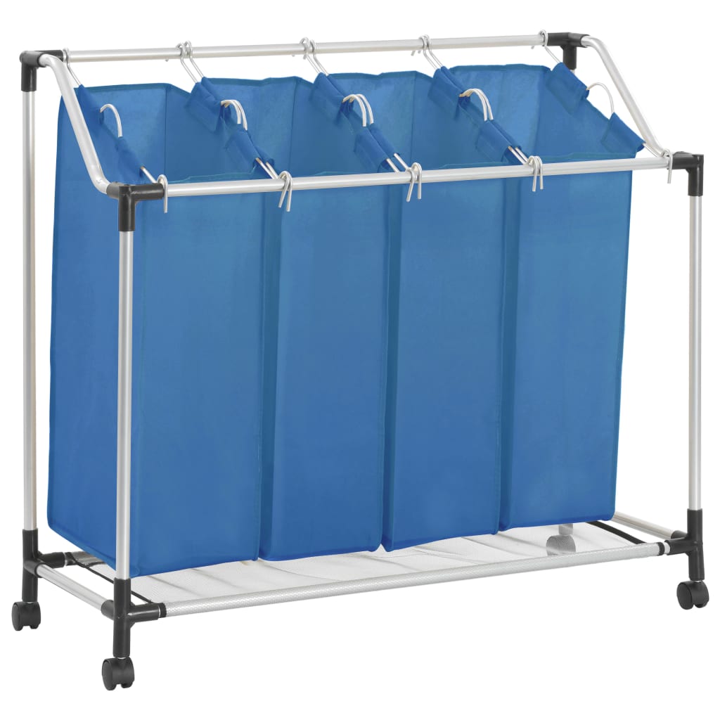 vidaXL Tvättsorterare med 4 påsar blå stål