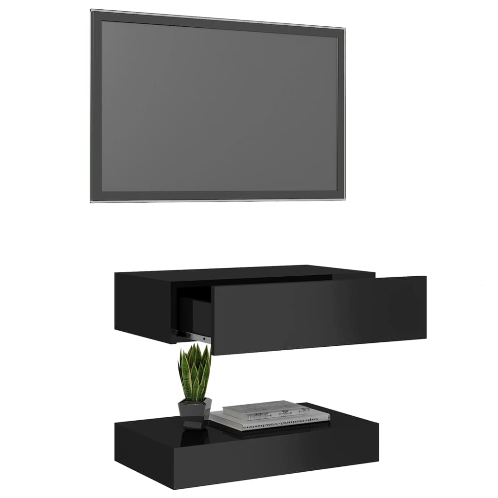 vidaXL TV-bänk med LED-belysning svart högglans 60x35 cm