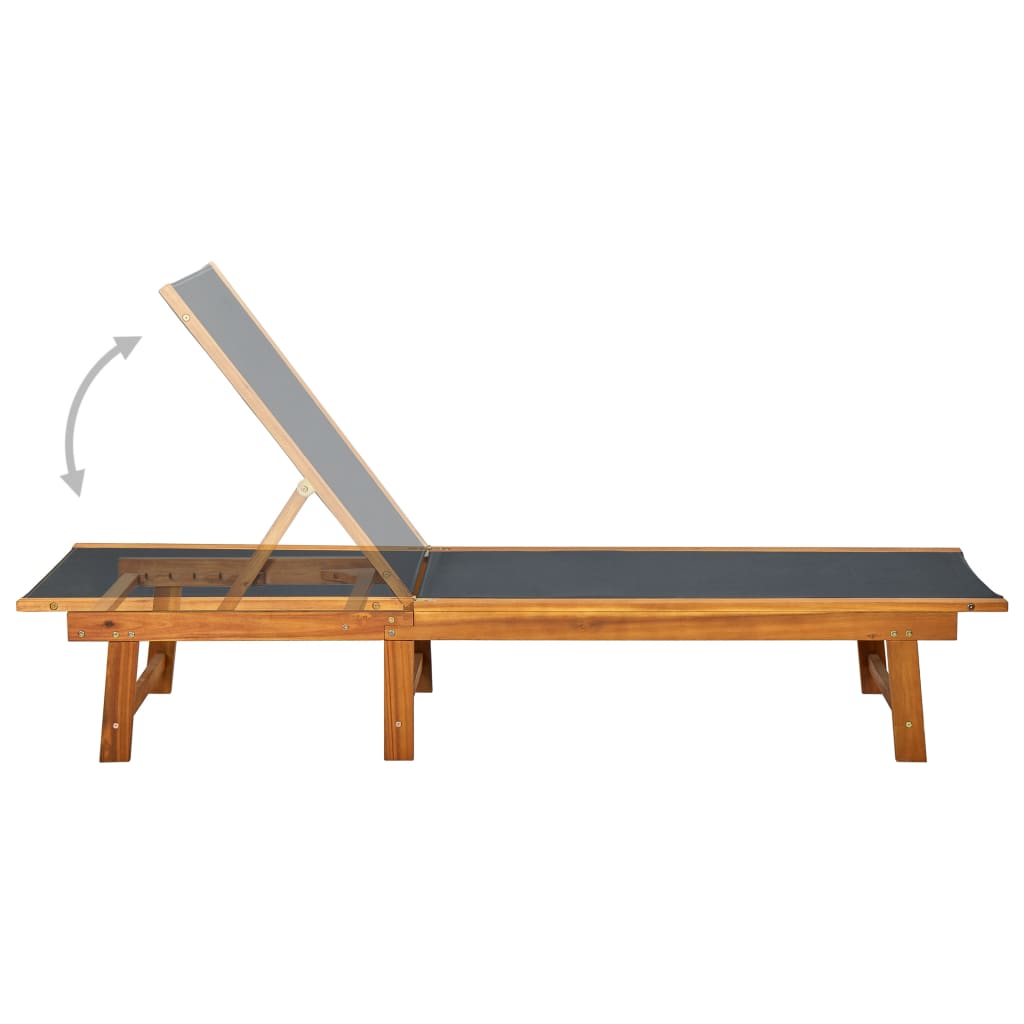 vidaXL Solsäng med bord massivt akaciaträ och textilene