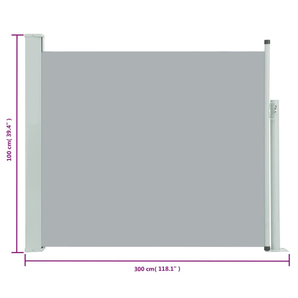 vidaXL Infällbar sidomarkis 100x300 cm grå