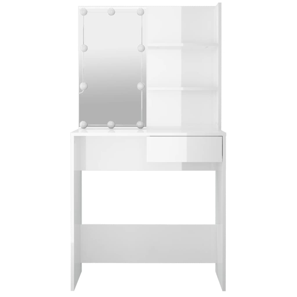 vidaXL Sminkbord med LED vit högglans 74,5x40x141 cm