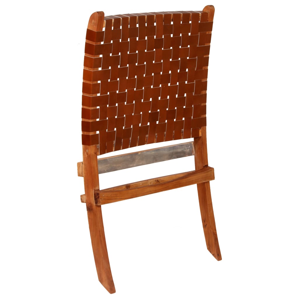vidaXL Hopfällbar stol flätad brun äkta läder