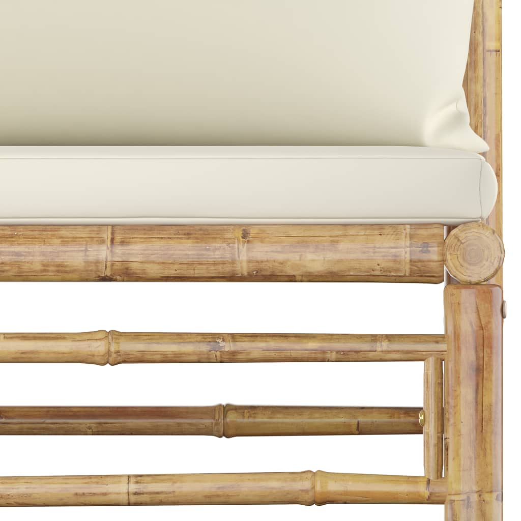 vidaXL Loungegrupp för trädgården med gräddvita dynor 4 delar bambu