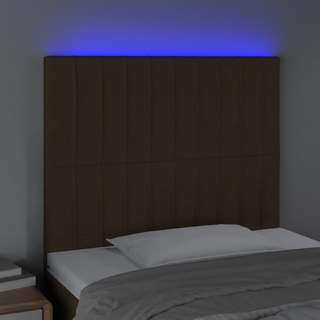 vidaXL Sänggavel LED mörkbrun 100x5x118/128 cm tyg