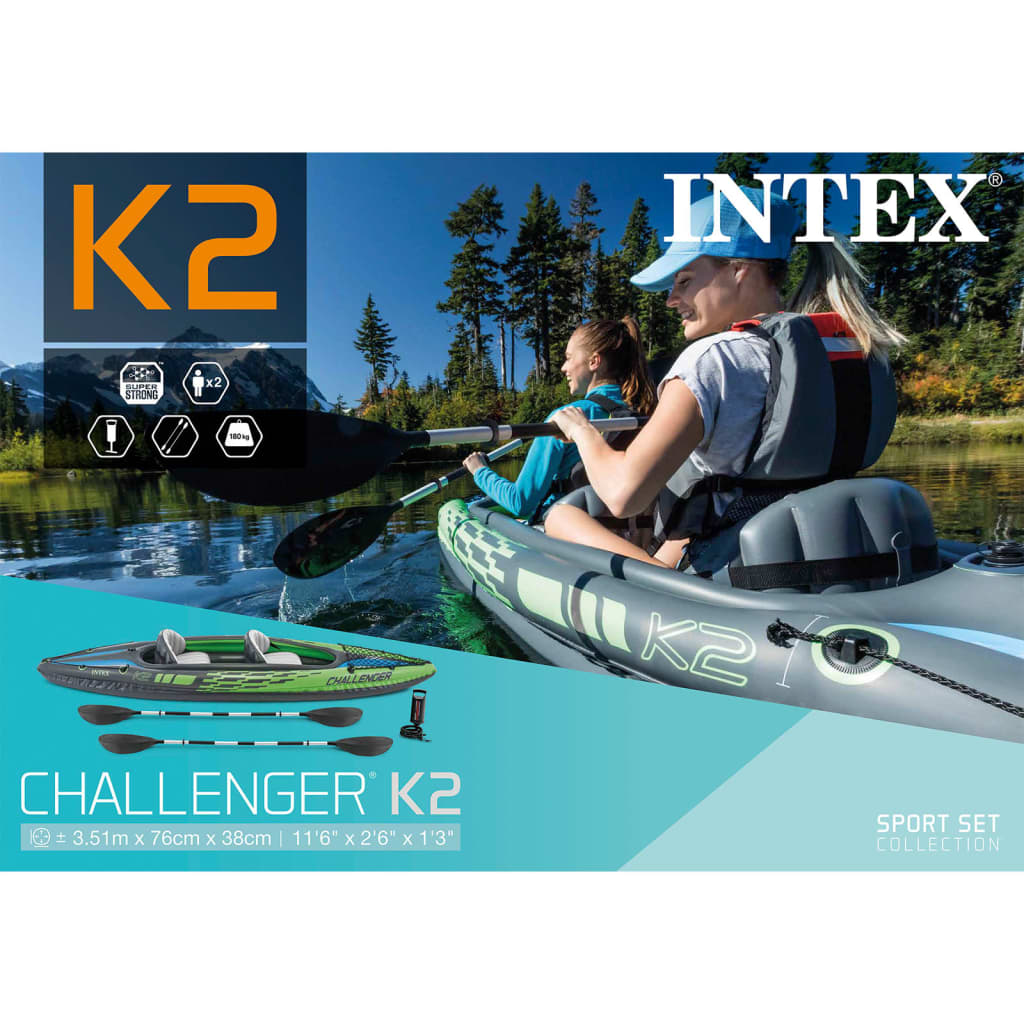 Intex Uppblåsbar kajak Challenger K2 351x76x38 cm 68306NP