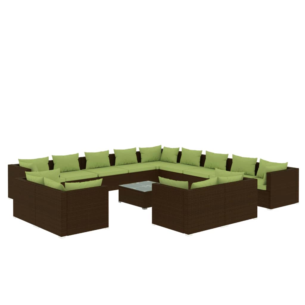 vidaXL Loungegrupp för trädgården med dynor 14delar brun konstrotting