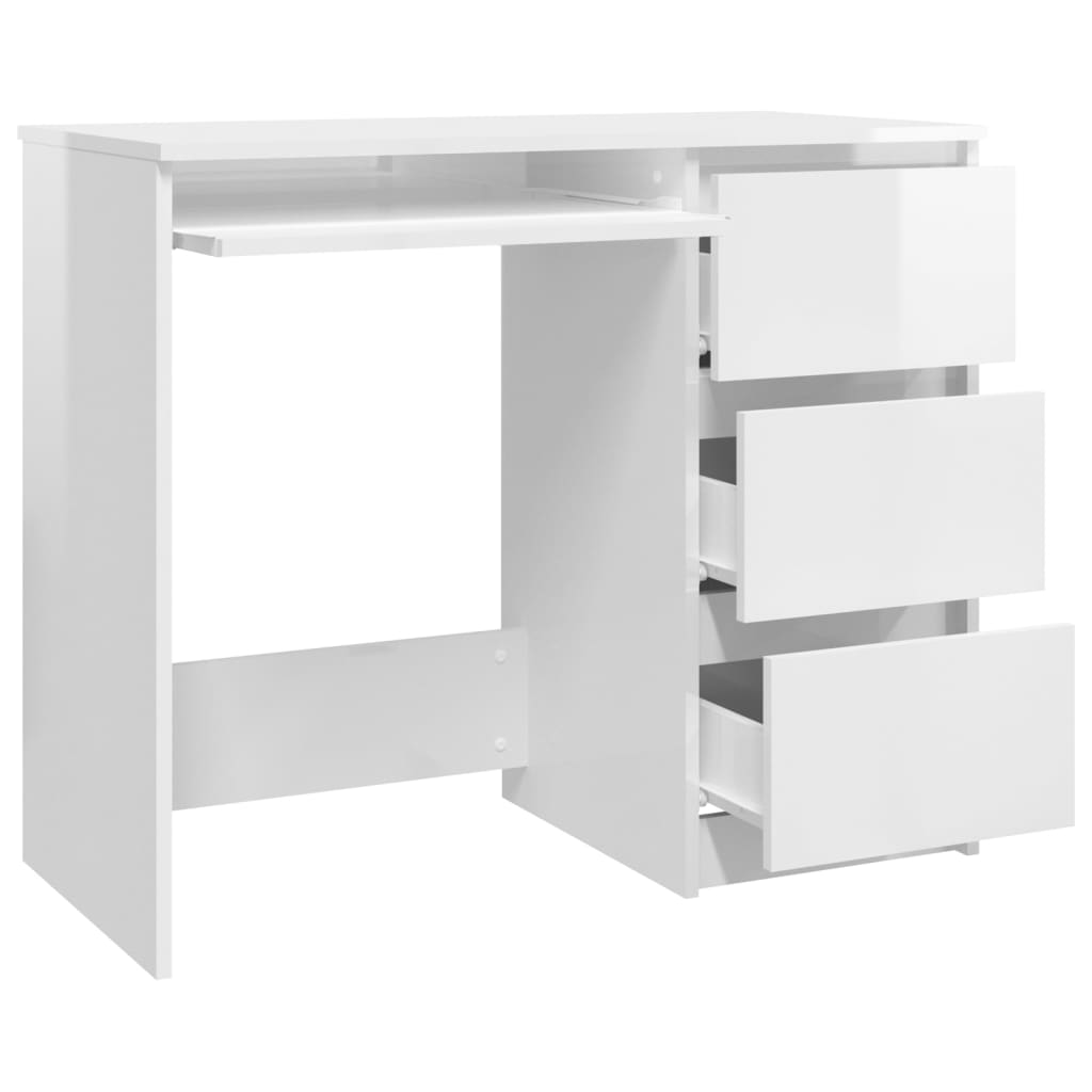 vidaXL Skrivbord vit högglans 90x45x76 cm konstruerat trä