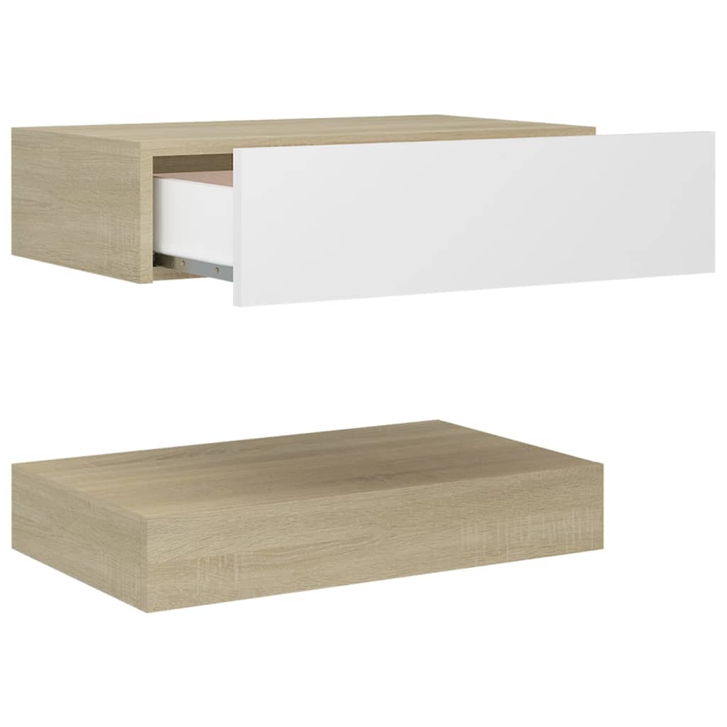 vidaXL Sängbord vit och sonoma-ek 60x35 cm konstruerat trä