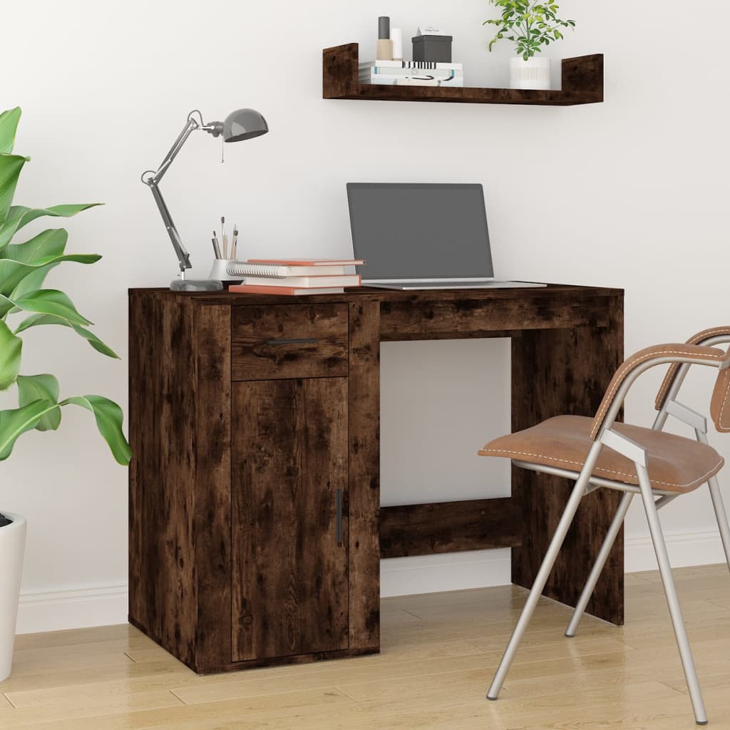 vidaXL Skrivbord med skåp rökfärgad ek konstruerat trä