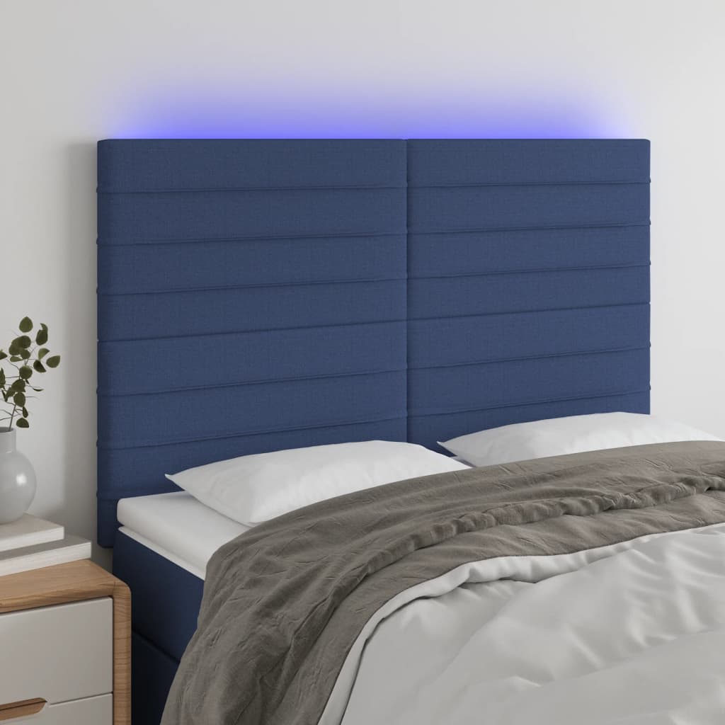 vidaXL Sänggavel LED blå 144x5x118/128 cm tyg