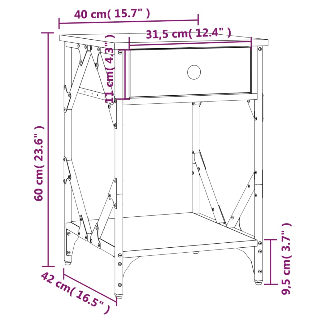 vidaXL Sängbord rökfärgad ek 40x42x60 cm konstruerat trä