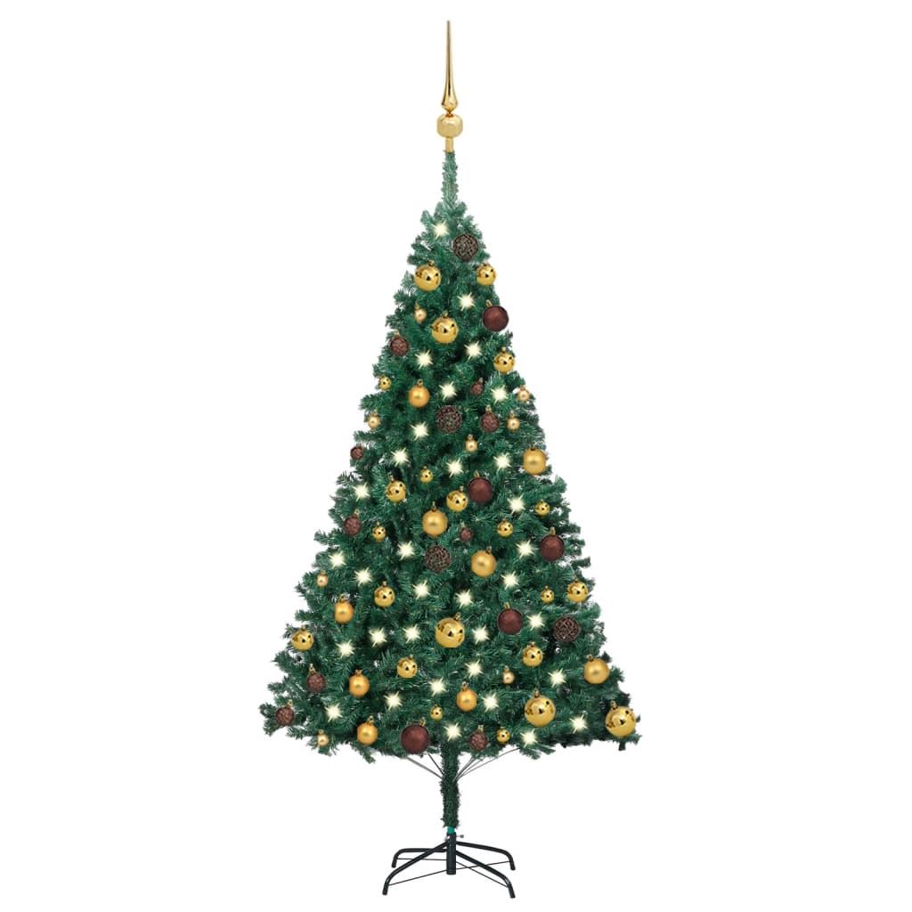 vidaXL Plastgran med LED och julgranskulor grön 120 cm PVC