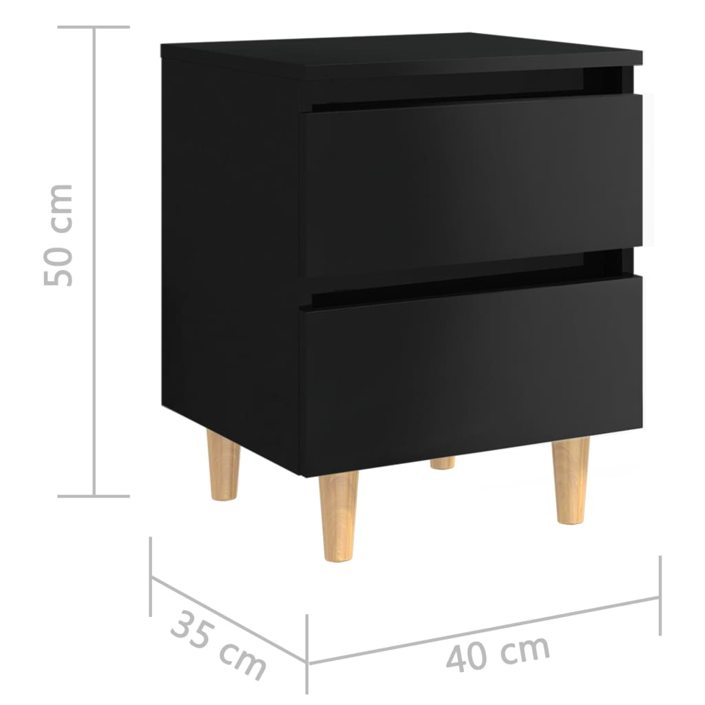 vidaXL Sängbord med massiva furuben 2 st svart högglans 40x35x50 cm
