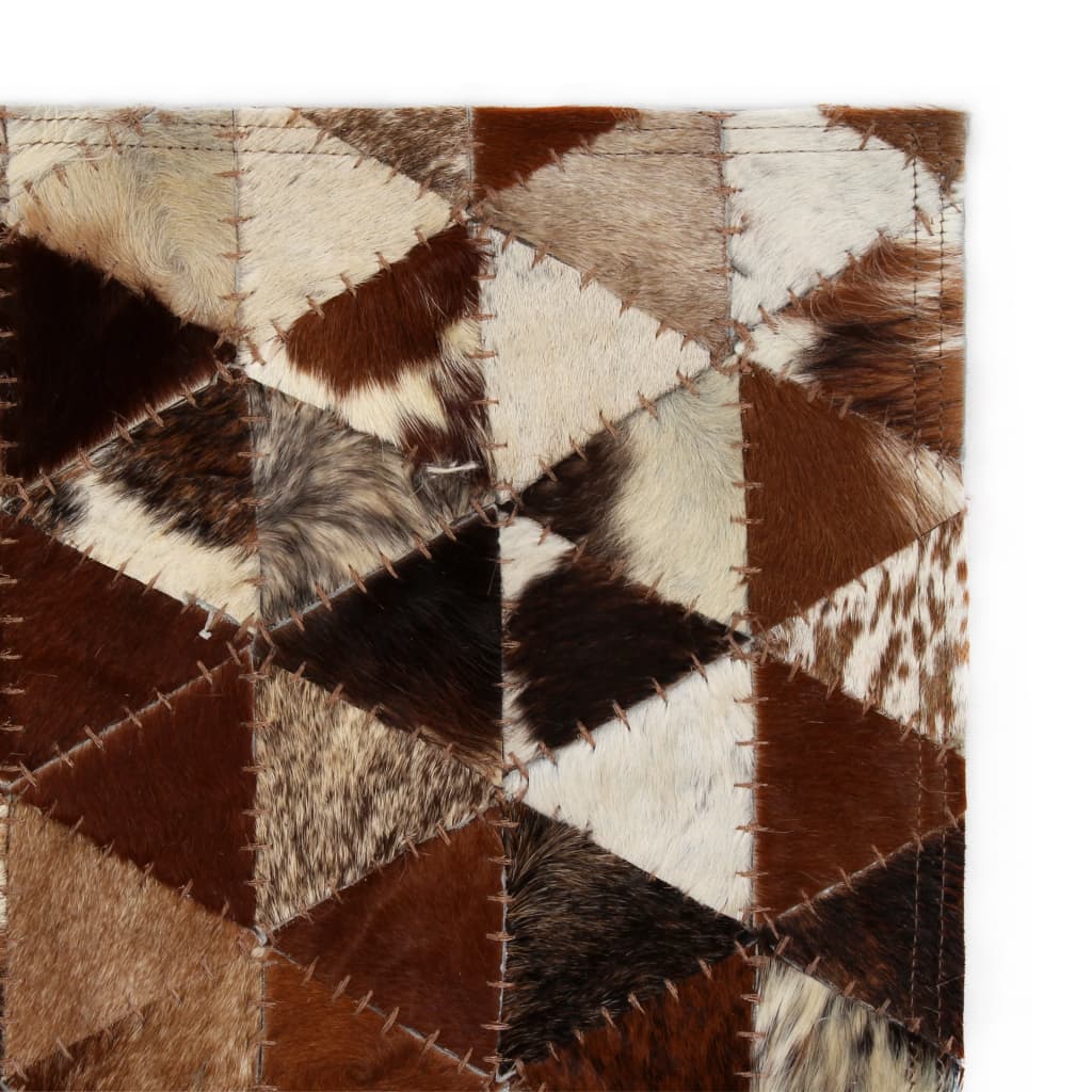 vidaXL Matta äkta läder lappad trekanter 120x170 cm brun/vit