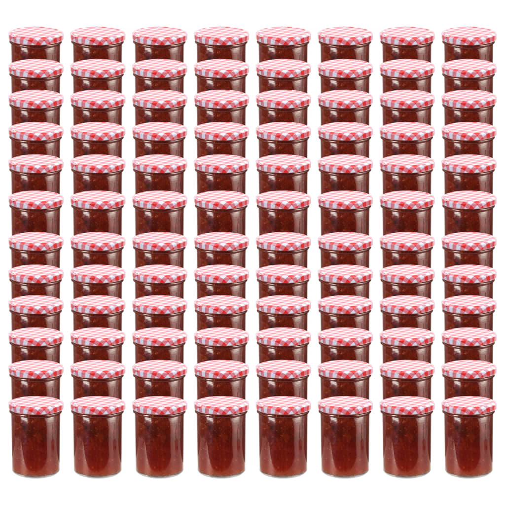 vidaXL Syltburkar i glas med vita och röda lock 96 st 400 ml