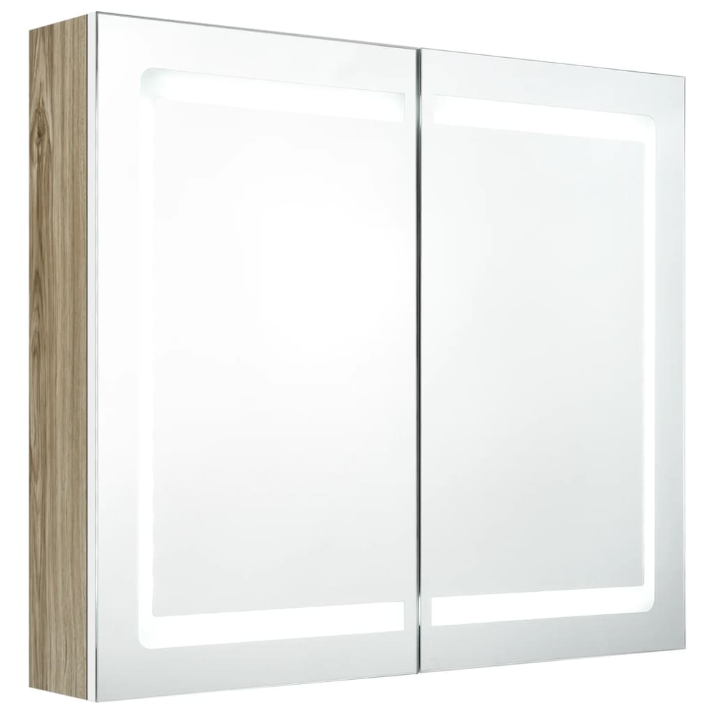 vidaXL Spegelskåp med LED vit och ek 80x12x68 cm