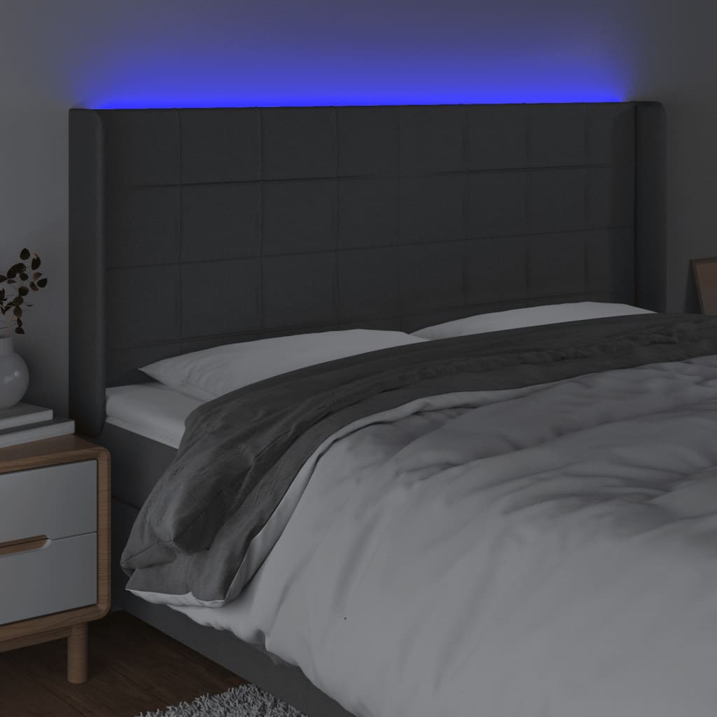 vidaXL Sänggavel LED mörkgrå 163x16x118/128 cm tyg