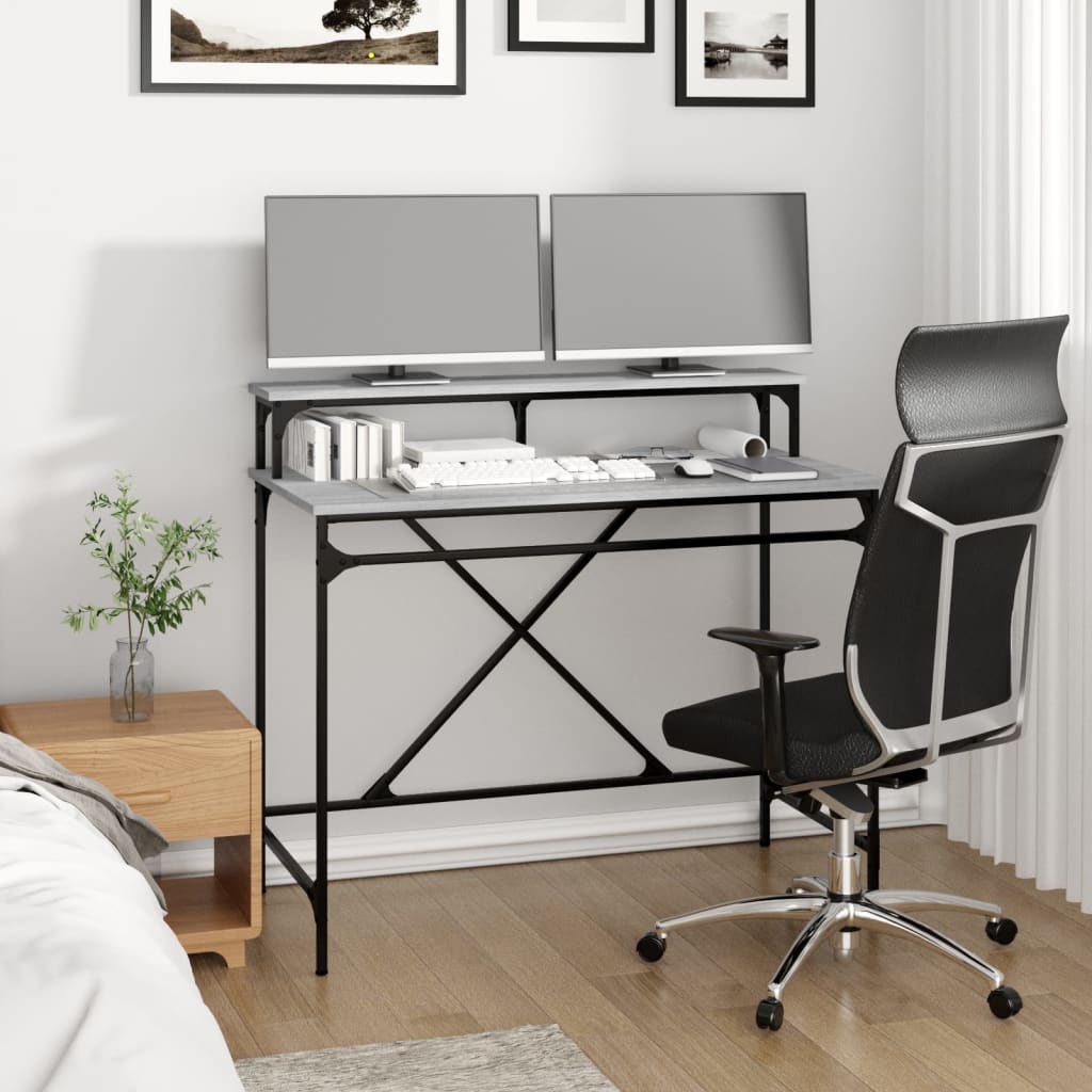 vidaXL Skrivbord grå sonoma 100x50x90 cm konstruerat trä och järn