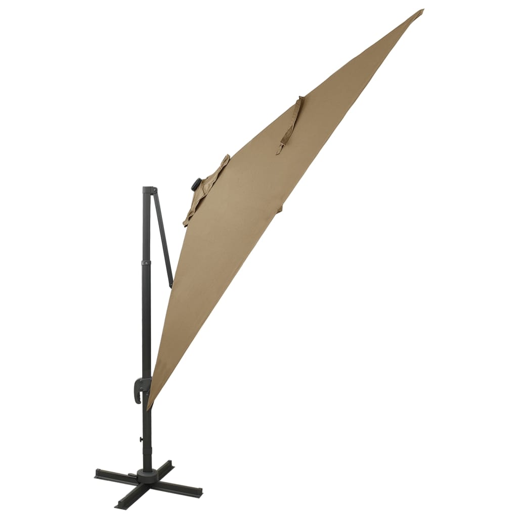 vidaXL Frihängande parasoll med stång och LED taupe 300 cm