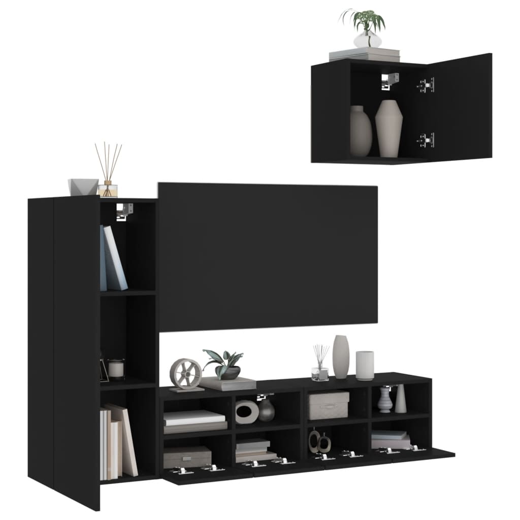 vidaXL Väggmonterade TV-enheter 4 delar svart konstruerat trä