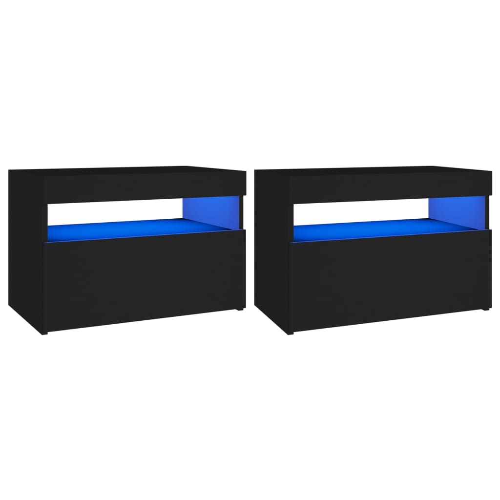 vidaXL Sängbord LED-belysning 2 st svart 60x35x40 cm konstruerat trä