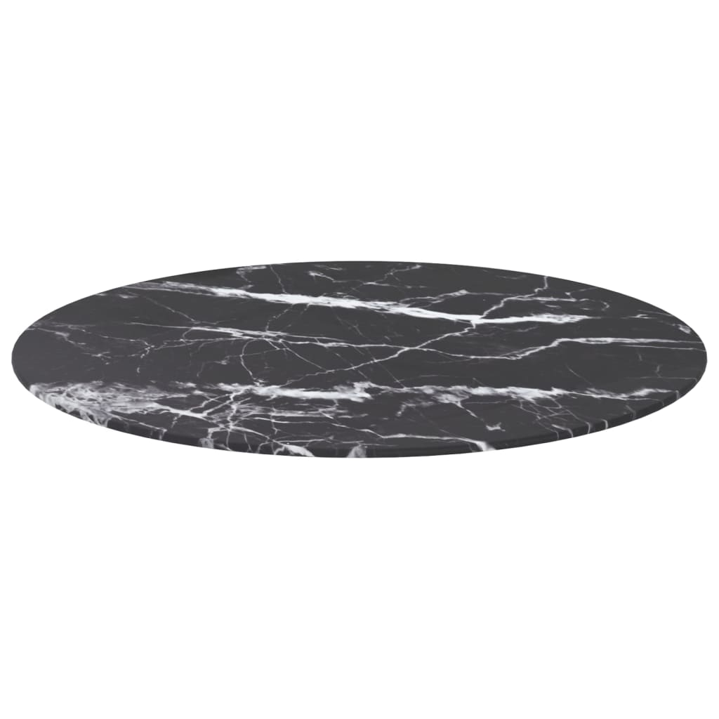 vidaXL Bordsskiva svart Ø70x0,8 cm härdat glas med marmortextur