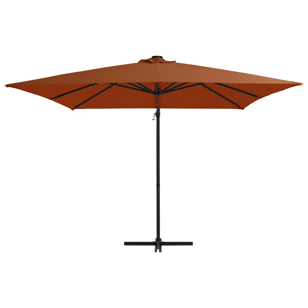 vidaXL Frihängande parasoll med LED terrakotta 250x250 cm