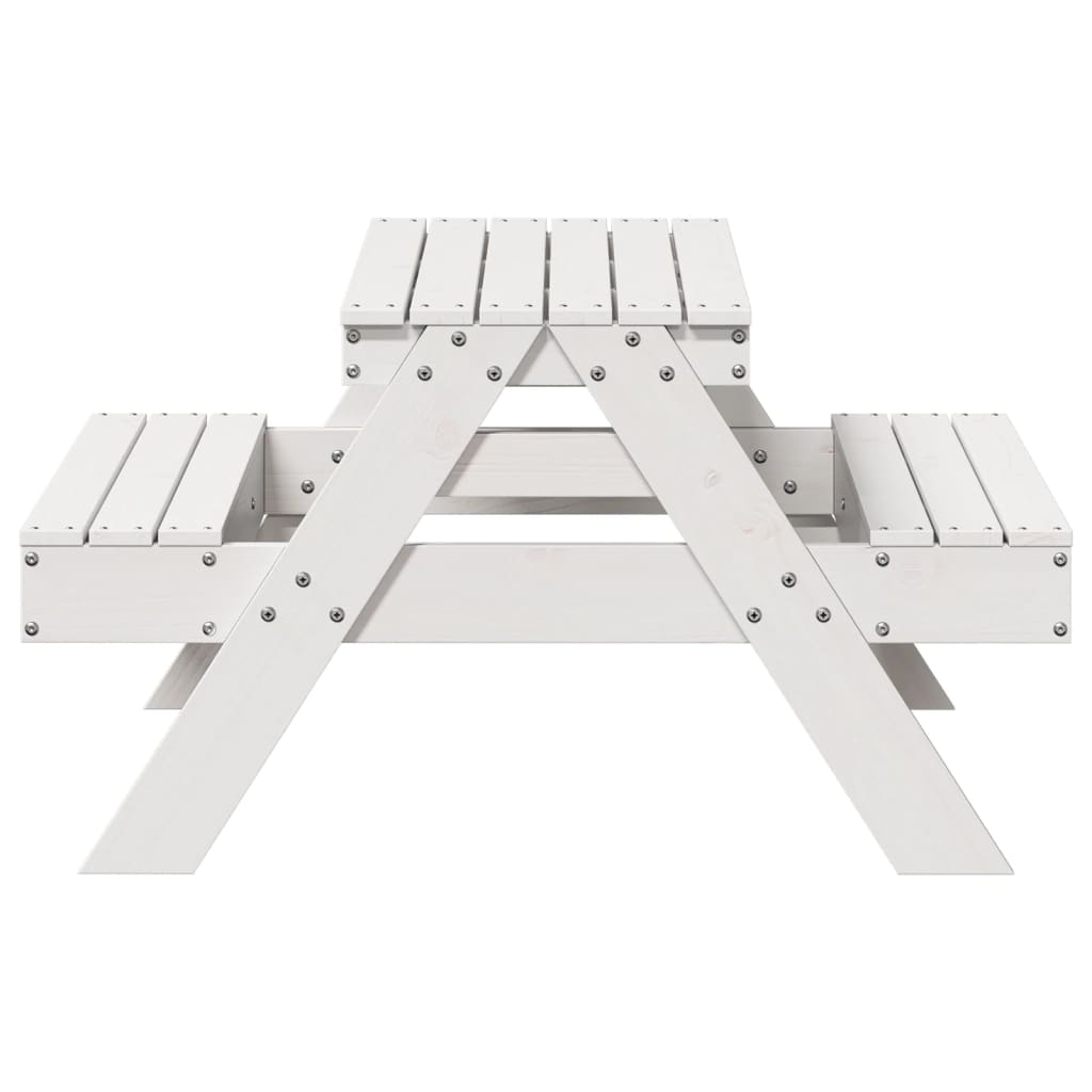 vidaXL Picknickbord för barn vit 88x97x52 cm massiv furu