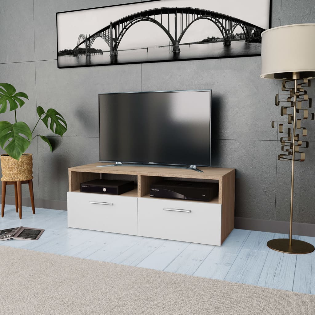 vidaXL TV-möbel spånskiva 95x35x36 cm ek och vit