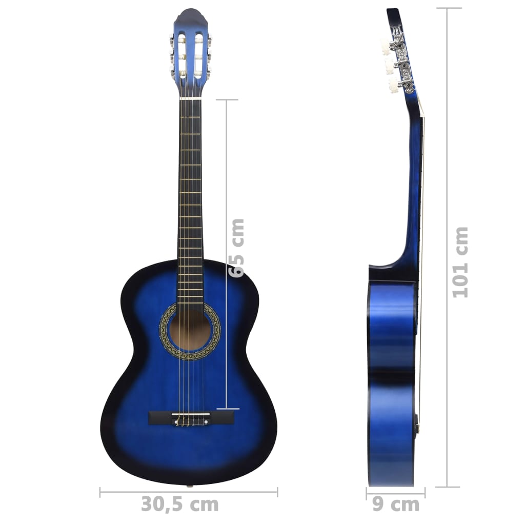 vidaXL Gitarr för nybörjare med fodral klassisk blå 4/4 39"