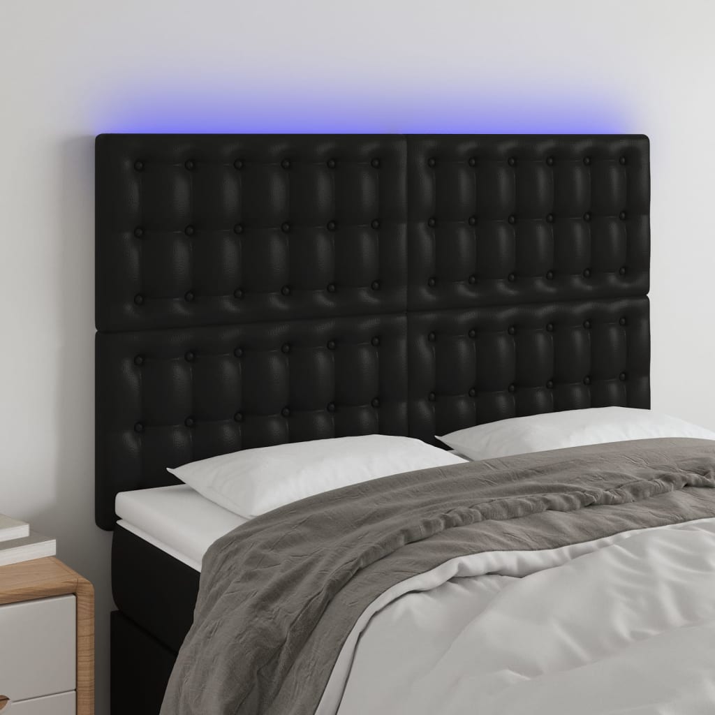 vidaXL Sänggavel LED svart 144x5x118/128 cm konstläder