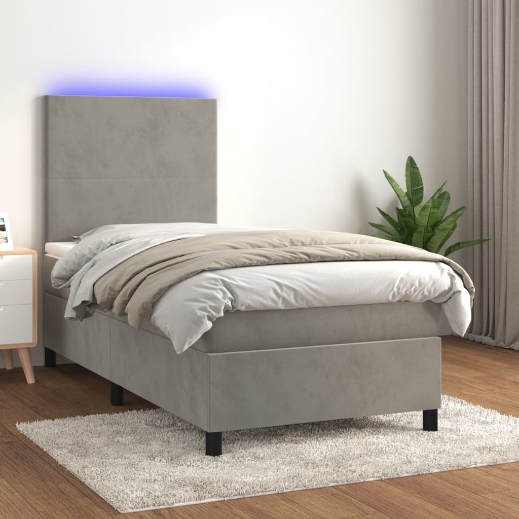 vidaXL Ramsäng med madrass & LED ljusgrå 90x190 cm sammet