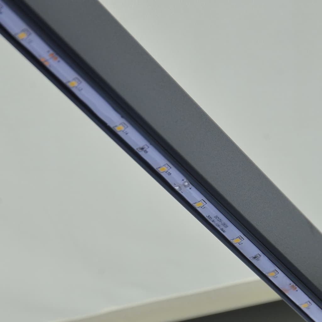 vidaXL Infällbar markis med vindsensor & LED 300x250 cm gräddvit