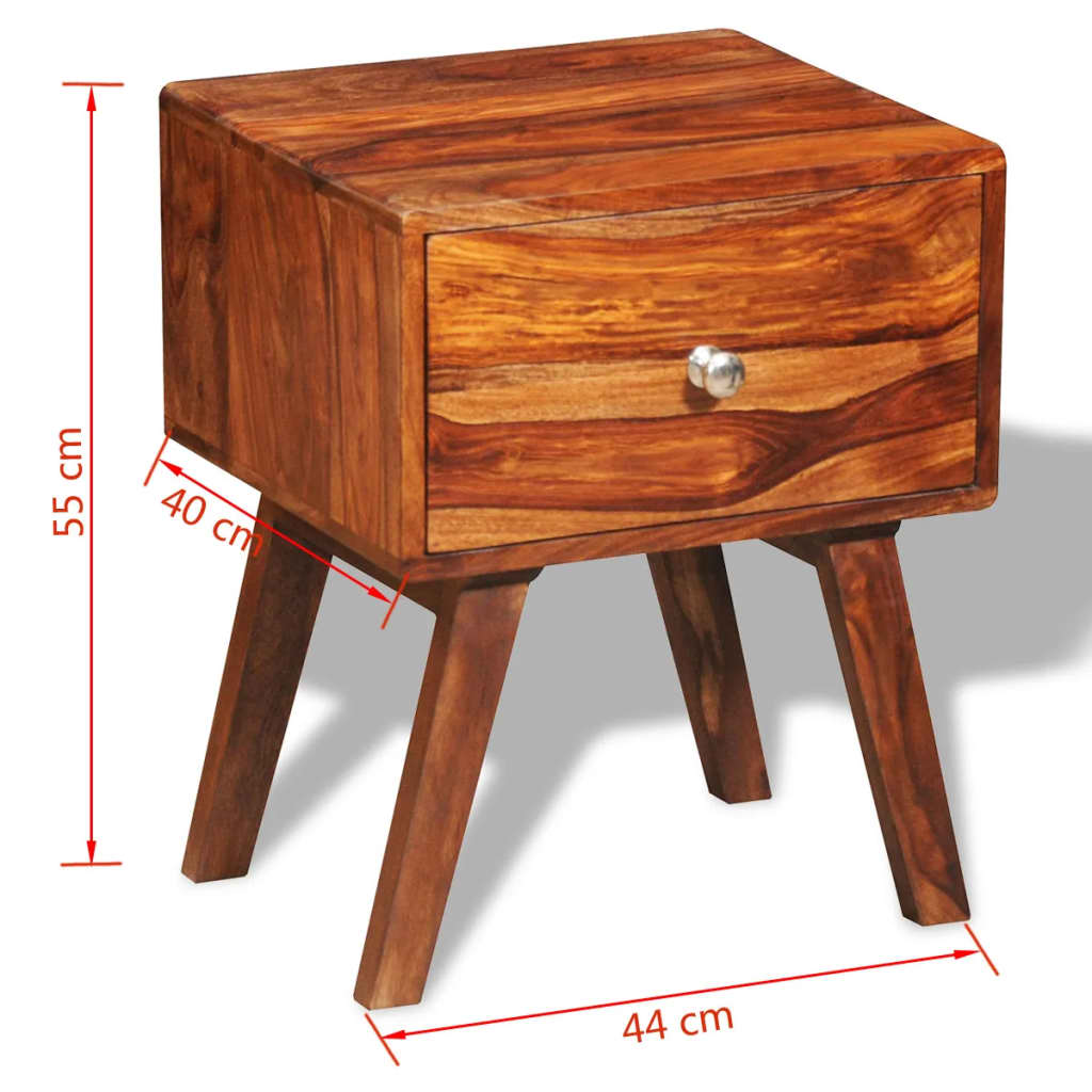 vidaXL Sängbord med 1 låda 55 cm massivt sheshamträ